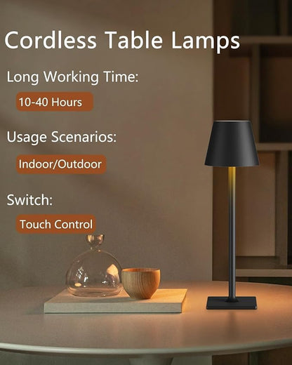 Cordless Table Lamp Rechargeable Lamps: 6000mAh Battery Operated Table Lamp Outdoor Waterproof, Touch Control, Portable Wireless Desk Lamp for Dinner/Bedroom/Restaurant(Black 2 Pack)