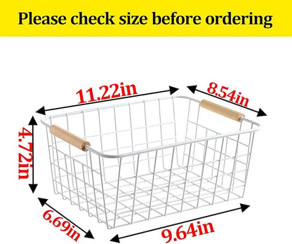 Kitchen Wire Baskets Farmhouse Decor Metal Food Storage Organizer,Household Refrigerator Bin with Built-in Handles for Cabinets, Pantry,Bathroom 4 Packs (white)