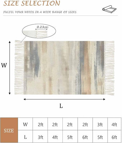 Beige Gray Brown Runner Rug 2X4 Ft Entryway Outdoor Indoor Mat, Washable Woven Abstract Ombre Art Throw Carpet with Tassel, Non-Shedding Vintage Minimalist Gradient Aesthetic Hallway Bath Mats
