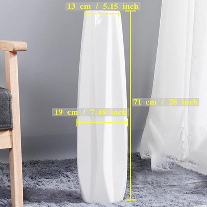 White Ceramic Floor Vase 28" – Origami Farmhouse Porcelain Tall Vase for Living Room & Office