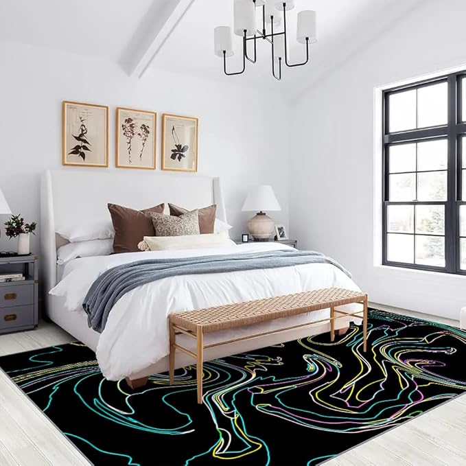 Abstract Colorful Lines Rug 5x7 Area Rugs Minimalist Art Design Rugs Soft Faux Wool Washable Non Slip Carpet for Teens Boys Girls Kids Room Living Room Bedroom Entry Floor Mats
