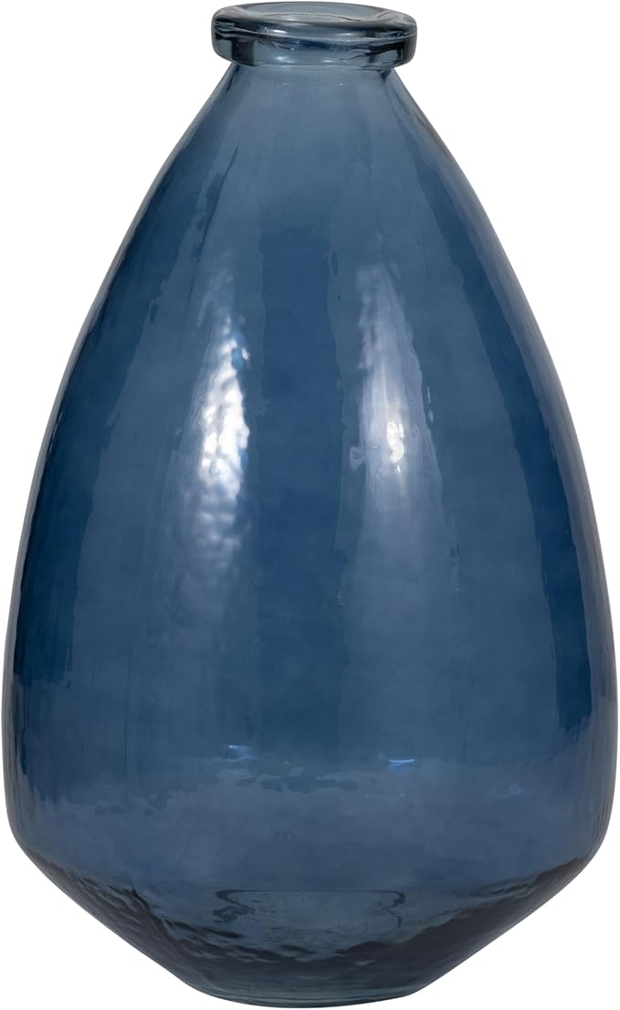 Sagebrook Home Blue Glass Balloon Vase 15" – Large Round Statement Vase for Home Decor