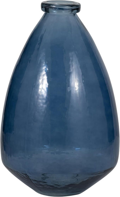 Sagebrook Home Blue Glass Balloon Vase 15" – Large Round Statement Vase for Home Decor