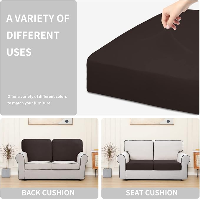 Easy-Going 100% Waterproof Chair Sofa Seat Cushion Slipcovers Couch Cushion Cover Stretch Furniture Protector for Kids, Pets (2-Piece Loveseat Cushion, Chocolate)
