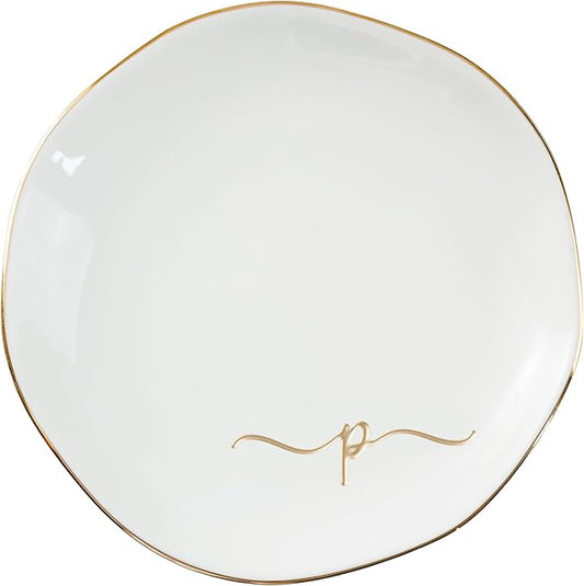 InnoBeta Ceramic Jewelry Tray, Decorative Trinket Dish for Rings Earrings Necklaces Bracelet Watch Keys, Birthday for Women, Mother's Day Christmas Gift for Women, 4.75", White Surface Gold (P)
