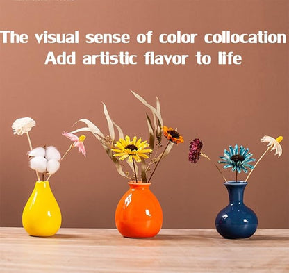Ceramic Colorful Flower Vases for Home Desk Bookshelf Decoration,Modern Farmhouses Tabletop Small Vase,Set of 3