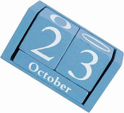Perpetual Wooden Block Calendar, Desktop Vintage Style Mini Month Date Time Display, Home Office Decoration with 2pcs Dices, Blue, Black Wood with 12 Month Blocks (Blue)