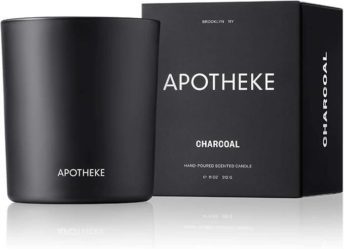 Apotheke Signature Scented Candles for Home, Charcoal - 10.5 oz - Soy Wax, Non Toxic, Large Jar Black - Luxury Candle Gifts for Women & Men - Cedarwood, Sandalwood, Oud, and Amber