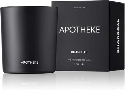 Apotheke Signature Scented Candles for Home, Charcoal - 10.5 oz - Soy Wax, Non Toxic, Large Jar Black - Luxury Candle Gifts for Women & Men - Cedarwood, Sandalwood, Oud, and Amber