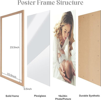 16x24 Frame Natural Woodgrain, 24x16 Picture Frame Beige, Rustic 40x60cm Poster Frame, Large 16 by 24 Gallery Family Concert Portrait Photo Frame Anniversary/Birthday/Wedding/Thank you/Christmas Gift