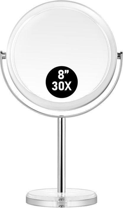 MIYADIVA Makeup Mirror, 30X Magnifying Mirror for Desk, 1X/30X Table Mirror with Stand, Double-Sided Vanity Mirror, Travel Makeup Mirror with Magnification, Desk Mirrors for Home and Office 8 in