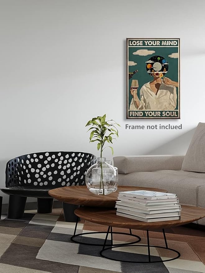 Vintage Lose Your Mind Find Your Soul Poster Mental Health Inspirational Quote Canvas Wall Art Aesthetic Posters Music Girl Print Painting Abstract Wall Decor for Bed Room Bathroom 12x16in Unframed