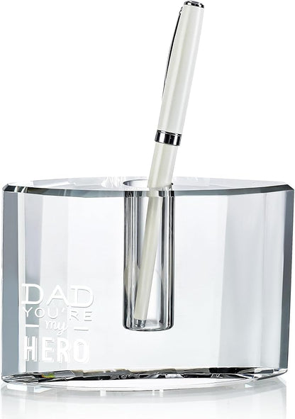 QFkris Fathers Day Crystal Christmas Gifts for Dad Crystal Single Pen Holder, 4.7" Fancy Fountain Pen Stand for Desk, Glass Feather Pencil Holder for Office Desktop Decoration, Gift for Dad Father Man