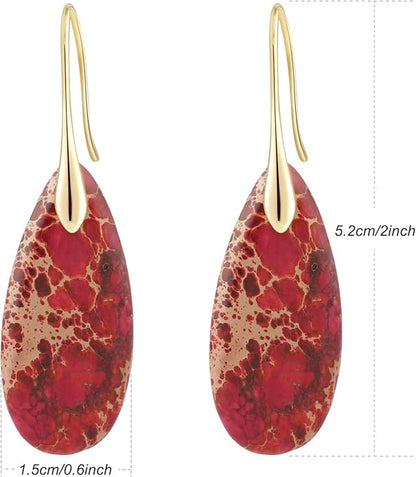 Natural Healing Stone Fishhoop Dangle Drop Earrings Statement Gold silver earrings