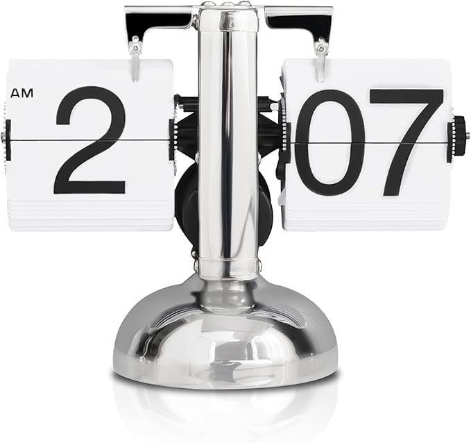 Flip Clock, Retro Desk Clock Minimalist Mechanical Auto Desk with Large Numbers Digital Display for for Office Bedroom Hotel White