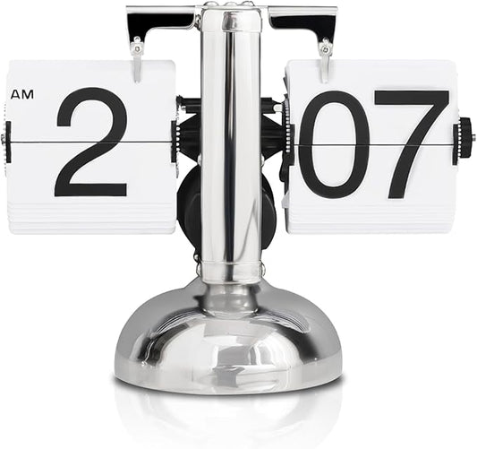 Flip Clock, Retro Desk Clock Minimalist Mechanical Auto Desk with Large Numbers Digital Display for for Office Bedroom Hotel White