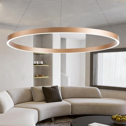 MADEM Room Decor Modern LED Chandelier 1-Ring Circular Dimmable Pendant Light Flush Mount Pendant Lighting for Living Room Dining Room, Bedroom, 31.5'' x 1.38'', 3000K-6000K, Gold