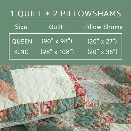 Cotton Bedspread Quilt Bedding Sets, 3 Pieces Reversible Coverlets Comforters Star with Red Floral Real Patchwork Bedspread, King Size