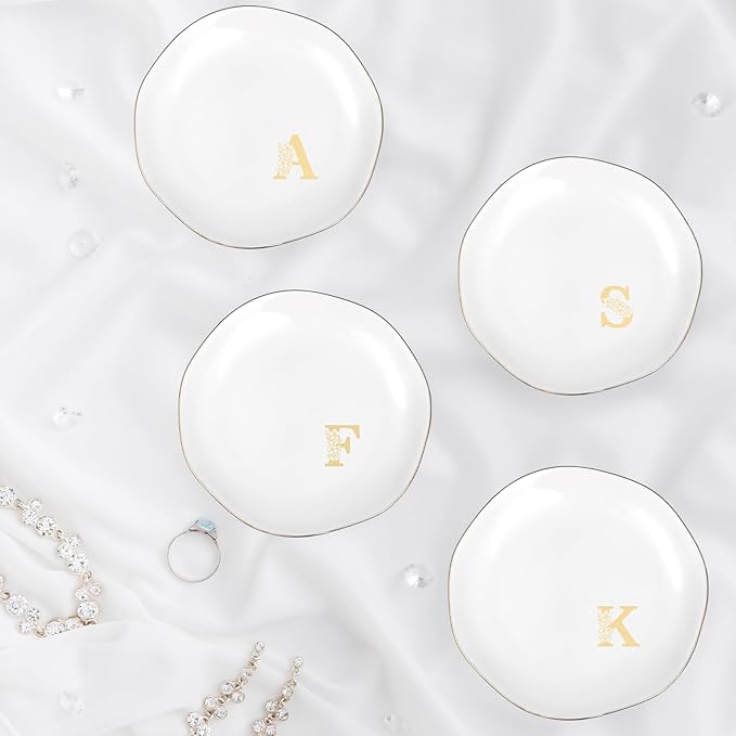 Initials Ring Dish Jewery Tray with Personalized S Monogrammed, Decorative Trinket Dish for Rings Earrings Necklaces Bracelet Watch Keys, Women Wife Friend Birthday Wedding Christmas Gifts