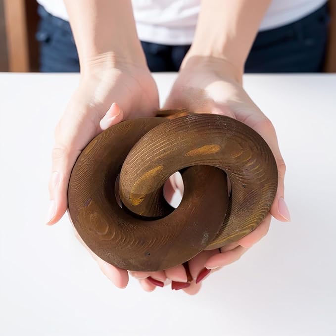 Wood Knot Décor-2 Link Wooden Chain Link Home Decor,Coffee Table Decor Book Shelf Decor Accents Art Decor Living Room Decor Items (Brown)