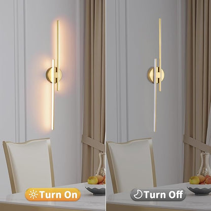 Battery Operated Wall Sconce Set of 2,Gold 31.4" 3000K-6500K LED Dimmable Wall Sconces with Remote Control,Wireless Wall Light USB Rechargeable for Bedroom Hallway Living Room Background Wall Lighting