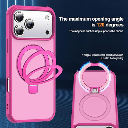 Compatible with iPhone 17 Pro Case with Invisible Magnetic O-Ring Stand Military-Grade Translucent Phone Case for iPhone 17 Pro 6.3" [Compatible with Mag-Safe][Great Grip Feeling], Rose