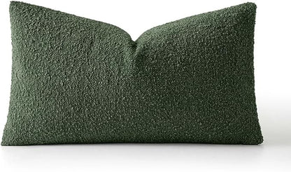 MIULEE Textured Boucle Throw Pillow Cover Christmas Dark Green Accent Solid Lumbar Pillow Case Decorative Soft Pack of 1 Couch Cushion Chair Sofa Bedroom Livingroom Home Decor,12x20 Inch