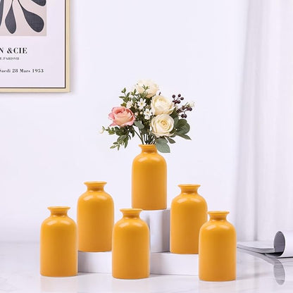 Yellow Bud Vases Set of 6 - Mini Yellow Ceramic Vases for Flowers, Modern Bud Vase for Table Decor, Boho Small Vase for Home Decor, Centerpieces in Bulk for Wedding, Home, Table, Party Decor