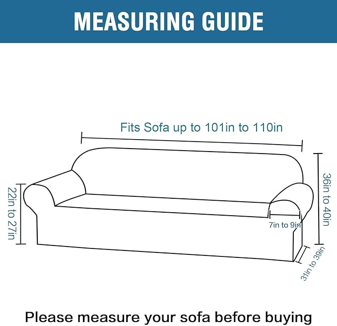 H.VERSAILTEX Stretch Sofa Covers for 3 Cushion Couch Covers Sofa Slipcovers for Living Room Feature Thick Checked Jacquard Fabric with Elastic Bottom(X-Large Sofa 101"-110" Wide, Macchiato)