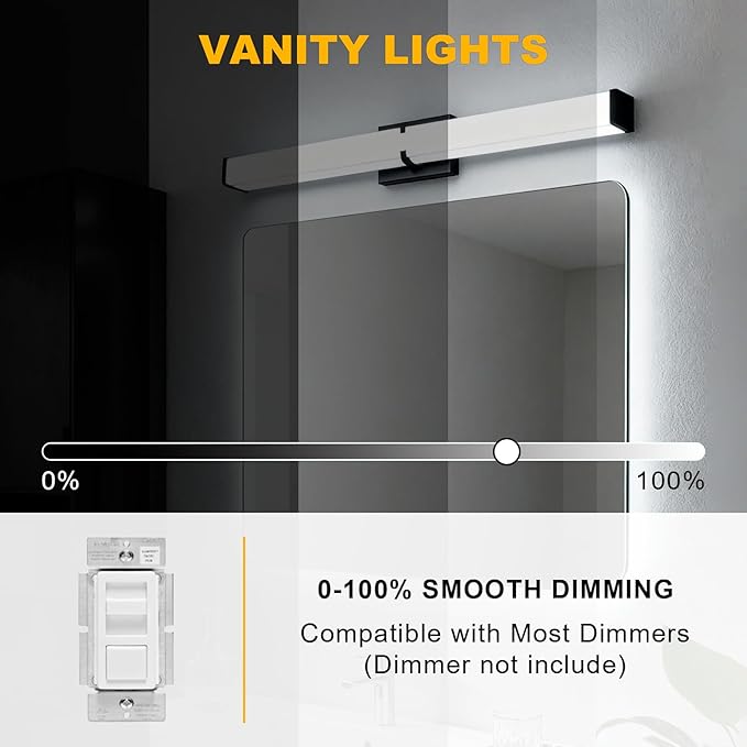 Bathroom Light Fixtures: 40 Inch ETL Certified LED Bathroom Vanity Light 5000K Cool White 40W 3600LM - Modern Black Vanity Light Dimmable with Clear Shade - Bathroom Lighting Fixtures Over Mirror