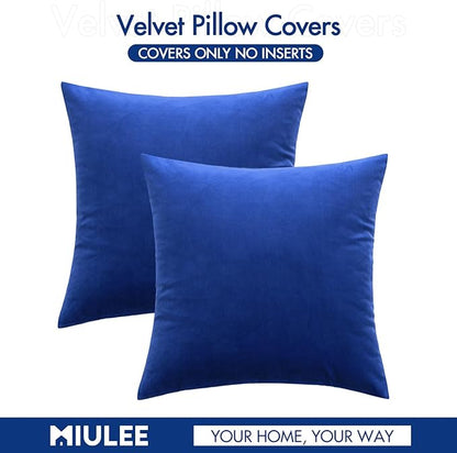 MIULEE Velvet Throw Pillow Covers 18x18 Inch, Pack of 2 - Royal Blue, Decorative Square Cushion Cases Farmhouse Modern Home Decor for Spring Couch Sofa Bedroom Living Room