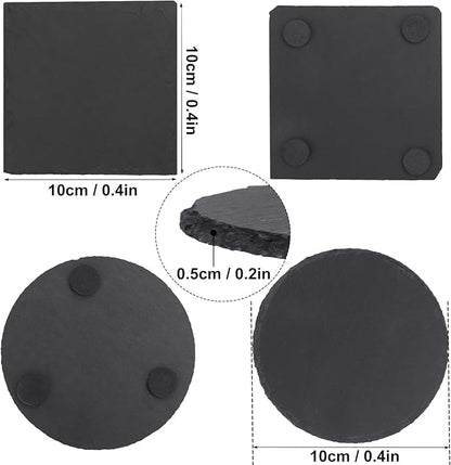 50 Pack 4 Inch Slate Coasters for Drinks, Black Stone Coasters with Anti-Scratch Bottom, Ideal for Home Decor, Bar, Housewarming Gifts, and Laser Engraving KUKLIPJIM