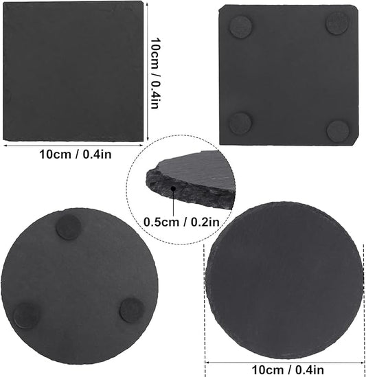 50 Pack 4 Inch Slate Coasters for Drinks, Black Stone Coasters with Anti-Scratch Bottom, Ideal for Home Decor, Bar, Housewarming Gifts, and Laser Engraving KUKLIPJIM
