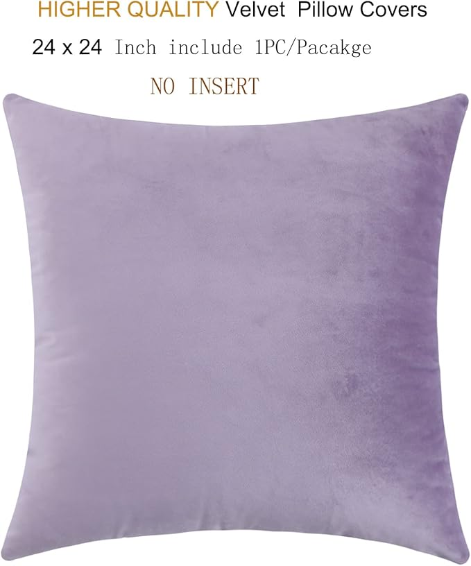 mixeoo Comfy Lavender Throw Pillow Covers Decorative Square Solid Thick Velvet Super Soft Cushion Cases Home Decor for Sofa Couch Living Room Chair, Set of 1, 24 x 24 Inch