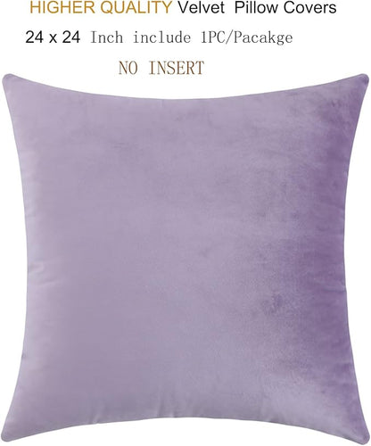mixeoo Comfy Lavender Throw Pillow Covers Decorative Square Solid Thick Velvet Super Soft Cushion Cases Home Decor for Sofa Couch Living Room Chair, Set of 1, 24 x 24 Inch