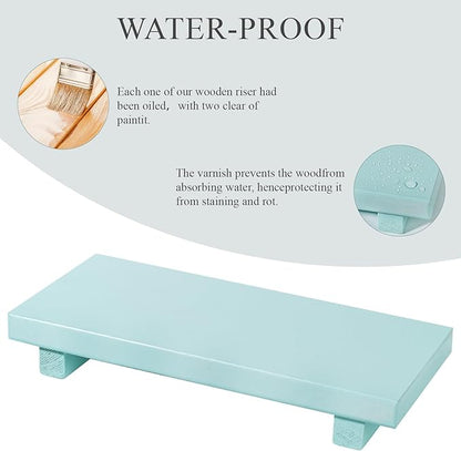 zoocatia Small Wood Tray Pedestal Stand Farmhouse Bathroom Decor Decorative Wooden Riser Kitchen Soap Dish Holder for Vanity, Counter, Sink, Light Blue