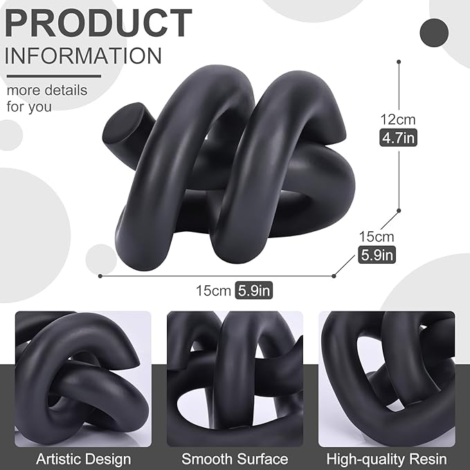 LCCCK Funky Abstract Black Knot Knick Knacks - Black Accent Decor for Coffee Table & Tv Stand, Modern Geometric Sculpture Scandinavian Minimalist Home Statue Decorative Objects Entryway Bookcase Book