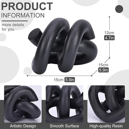 LCCCK Funky Abstract Black Knot Knick Knacks - Black Accent Decor for Coffee Table & Tv Stand, Modern Geometric Sculpture Scandinavian Minimalist Home Statue Decorative Objects Entryway Bookcase Book