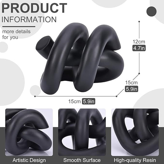 LCCCK Funky Abstract Black Knot Knick Knacks - Black Accent Decor for Coffee Table & Tv Stand, Modern Geometric Sculpture Scandinavian Minimalist Home Statue Decorative Objects Entryway Bookcase Book