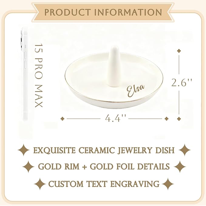 Personalized Mrs Ring Dish, Custom Ceramic Jewelry Dish, Holder Ring Holder for Friends,Birthday Mother's Day Christmas New Year Gift, Engrave Names, Dates or Special Messages