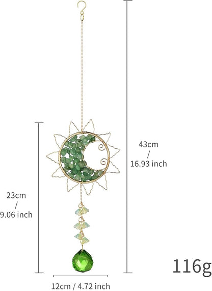 Hanging Sunlight Catcher, Sun & Moon Crystal Suncatcher, Crystal Hanging Ornament, Hanging Crystals for Decoration, Festival Gift, Window Decoration (Green)