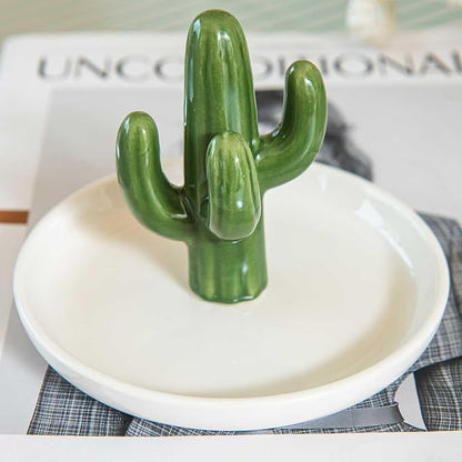 Cactus Ring Holder Dish, Ceramic Jewelry Tray Trinket Dish for Necklace Keychain Organizer, Cute Funny Birthday Wedding Mothers Day Gift for Women Friends Girls