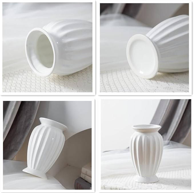 Anding Ceramic Decorative Vase White Flowers Pampas Grass Vase Boho Modern Home Decor Clay Flowerpot (A526 White)