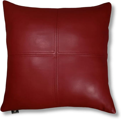 LL LEATHER LOVERS Lambskin Leather Pillow Cover, Hand Panel Stitched Leather Decorative Throw Pillow Covers for Couch Sofa Bed Living Room Garden (14x14 Inches, Reddish Brown Pack of 1)