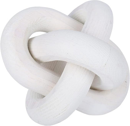 3-Link Wood Chain Link Decor, Coffee Bar Table Decor, Farmhouse Wood Chain Knot Boho Hand Carved Decorative Wood Link Chain for Entryway Dinning Table Bookshelf Tiered Tray Home Decor (White)