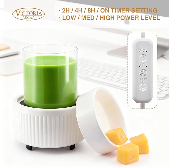 Ceramic Wax Melt Warmer with Timer - Electric Wax Warmer, Oil Burner & Candle Melter, Adjustable Heat and Auto Shut-Off for Home Office Decor, Ideal Gift（White）