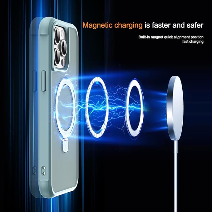 Compatible with iPhone 14 Pro Max Case with Invisible Magnetic O-Ring Stand Military-Grade Translucent Case for iPhone 14 ProMax 6.7" [Compatible with Mag-Safe][Great Grip Feeling], Blue
