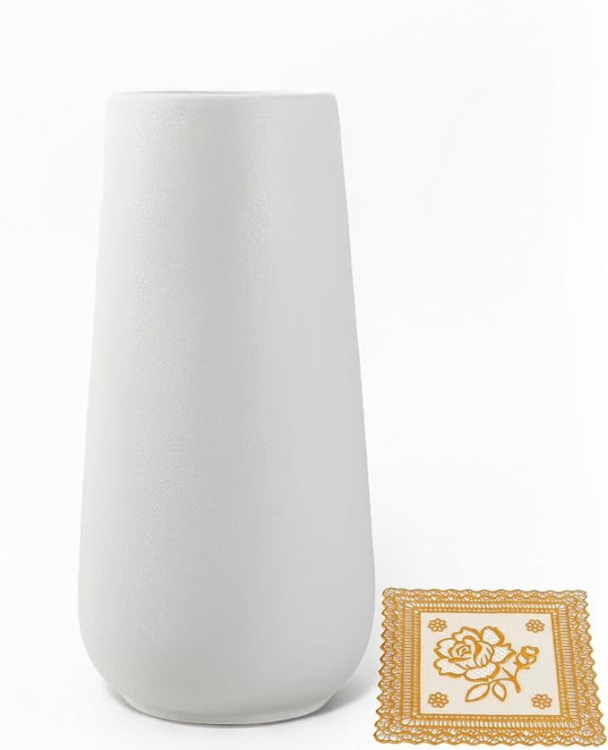 8 Inch White Flower Vase Ceramic Vase for Wedding Flowers, Bouquet, Pampas Grass, Plants Indoor, Bathroom, Centerpieces, Tables, Roses, Entryway Table, Kitchen, Office, Coffee Home Decor (White)