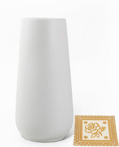 8 Inch White Flower Vase Ceramic Vase for Wedding Flowers, Bouquet, Pampas Grass, Plants Indoor, Bathroom, Centerpieces, Tables, Roses, Entryway Table, Kitchen, Office, Coffee Home Decor (White)