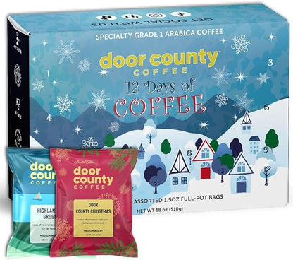 12 Days of Coffee - 2025 Christmas Advent Calendar - 12 Flavored Ground Full-Pot Bags - Unique Flavor Each Day